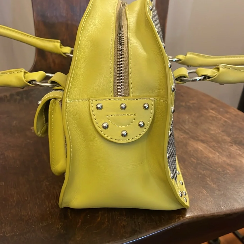 Nicole Miller Collection lime green black with silver stud purse travel career